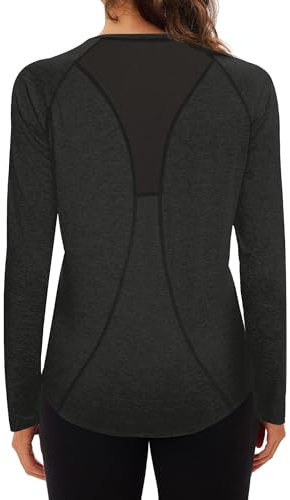 Wayleb Camiseta Deportiva Mujer Manga Larga Camiseta Holgada Secado Rápido Negro XL