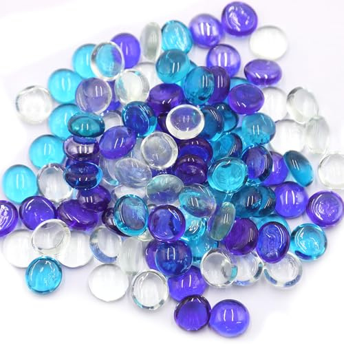 Glass Pebbles - 0.45KG Mixed Color Flat Marble Stones Beads, Artificial Crystal Gemstones Fire Clear Decorative Glass Beads for Vase Filler, Aquarium, Mosaic Tiles, Landscaping, Flowerpot(90-100PCS)