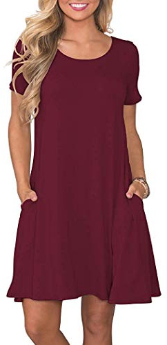 AUSELILY Vestido T-Shirt Casual Manga Corta Vestidos Verano Mujer con Bolsillos