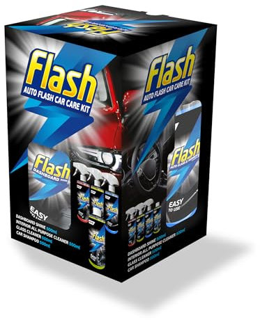 Flash Car Care Car Cleaning Kit (4x500ml) – Complete Care Kit with Interior Cleaner, Shampoo, Glass & Window Cleaner & Dashboard Shine