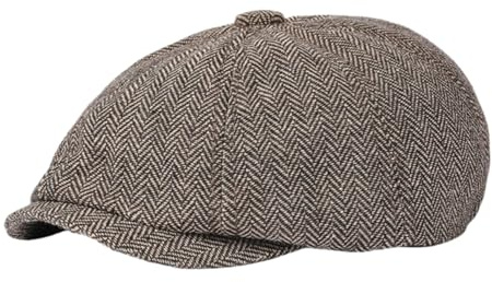 Newsboy Cap for Men - Peaky Blinders Hat, Adjustable Cabbie Tweed Flat Cap for Boys, Autumn Winter (UK, Alpha, One Size, Khaki, Cotton)