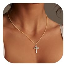 Dochais Collier Croix Or, Argent, Or Rose 14K Zircon Cubique Ras du Cou Latéral Bijoux Cadeau