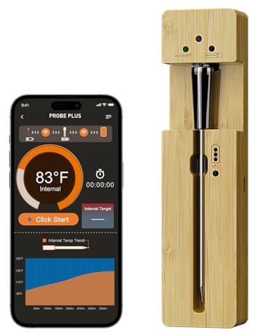 Fyenkfar Termometro da barbecue senza fili | Autonomia prolungata di 190 ore | Connessione Bluetooth 5.2 | Supporto per l'app Probe Plus | Adatto per forni, barbecue e cottura lenta (1)