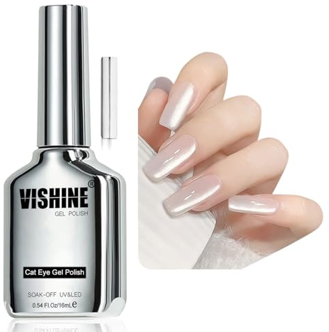 Vishine 16ml Smalto per unghie in gel Glassy Cat Eye, smalto in gel glitter olografico con riflessione magnetica traslucida argento ghiaccio #411
