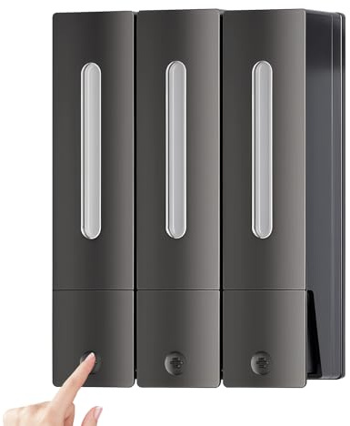 Dispenser di sapone da parete senza foratura, 3 x 400 ml, dispenser per sapone da parete, dispenser per gel doccia per bagno e cucina, detersivo manuale, balsamo e lozione, dispenser per sapone