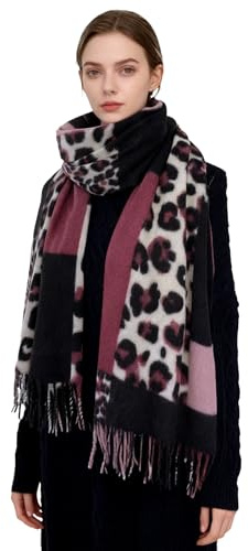 ZCJ Sciarpa Donna Inverno, Scialle Elegante Donna con Motivo Leopardato, Pashmina Donna con Frange e Effetto Cachemire Morbido, Rosa