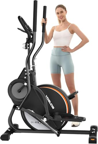 Crosstrainer für Zuhause 3-in-1, Ultraleiser Magnetischer Ellipsentrainer& Heimtrainer Stepper&Klettermaschine, 16 Widerstandsstufen, 8kg Schwungrad, 45° Neigung, LCD Monitor, Belastbar bis 136kg