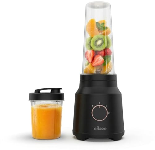 Nilson Life Batidora de Vaso, 320 W Potencia Máxima, Capacidad 0,6 L, 4 Velocidades, Control Manual, Mezcla, Tritura y Pica Hielo, Función Turbo, NPB35002V, Cable 80 cm, Negro