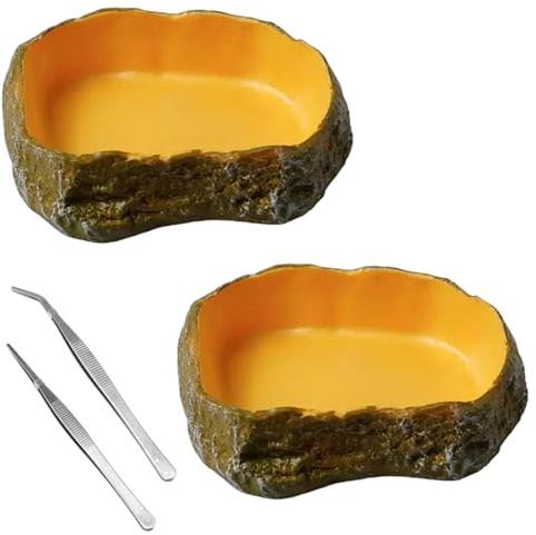 Iirlvior 2 ciotole per acqua terrario con 2 pinzette, ciotole rettili, accessori per terrario, ciotola per l'acqua per geco, tartaruga, serpente, lucertola, camaleonte, 10 x 7,5 x 2,5 cm