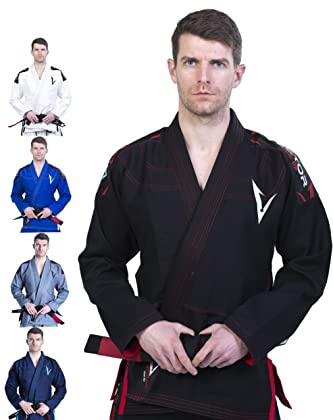 Vector Kimono Gi de jiu-jitsu brésilien JJB avec ceinture blanche gratuite Tissu 100 % coton tissage perlé prérétréci léger Série Attila, noir, A2
