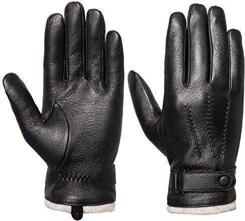 Men's Touchscreen Genuine Leather Gloves - Acdyion Cashmere Lining & Cashmere Cuff Gloves Outdoor Driving Winter Warm Mittens Luxury leather Gifts, Black, L