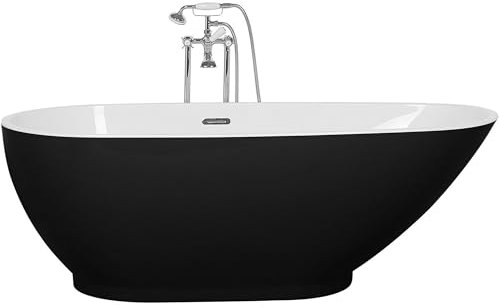Stilvolle Acryl Badewanne oval freistehend schwarz mit Überlauf 170x80 cm Guiana