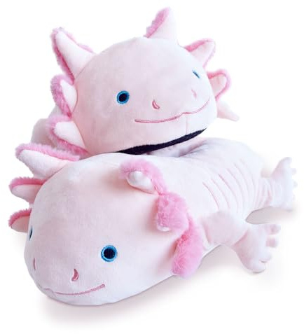 mikamax Axolotl Chaussons en peluche - Chaussons amusants en forme d'animal pour homme et femme - Douillets et confortables - Antidérapants - Taille unique 36-41