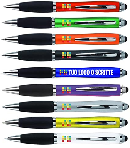 PENNA TOUCH PERSONALIZZATA STAMPA COLORE UV - LOGO/TESTO - SUPPORTO GRAFICO GRATUITO (Grigio, 200 PEZZI)