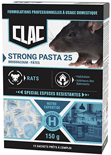 CLAC Raticide foudroyant Contre Les Rats, intérieur et extérieur | Mort aux Rats Professionnel Puissant, Anti Rongeur et Rat Efficace|Poison/appat Efficace, spéciale espèces résistantes (Pâtes)