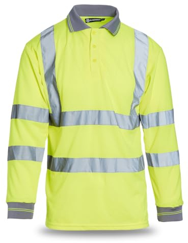 Blackrock Hi-Vis Long Sleeve Polo Shirt, Class 3 Certified, Size Large | Yellow T-Shirt, Work Utility & Safety Clothing, High Viz, Work Tops, Clothing PPE Workwear, Birds Eye Polyester, Breathable
