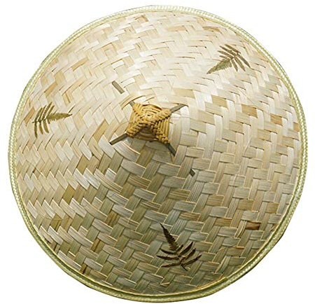 Sanfly Sombreros de Granjero de arroz, Sombrero de Mimbre de bambú para Adultos, Sombrero de Paja Tejido a Mano, Sombrero cónico de arroz asiático, Sombrero de sombrilla