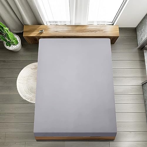 Ev Dekor Fitted Sheet Double, Grey - Deep Pocket Bedsheet 10inch (25 cm) - Soft Brushed Microfiber Fabric - Shrinkage and Fade Resistant - Bottom Sheet - Double Bed Fitted Sheets