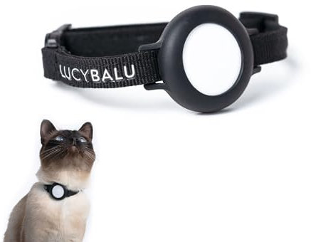 LucyBalu® Premium AirTag Katzenhalsband | Reißfestes Katzenhalsband für AirTag aus Nylon | AirTag Halsband für Katzen | Katzen Tracker | Apple AirTag kompatibel | Größenverstellbar Nylonband | Schwarz
