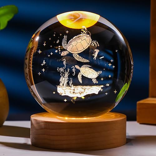 3D Sea Turtle Gifts for Women Crystals Ball - Sea Turtle Figurines Decor Glass Animals Figurine Cat Stuff for Room Birthday for Best Friend Lovers Keepsake Paperweight
