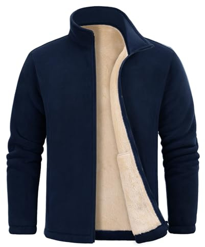 FemiChic Veste Polaire Chaud Hiver Pour Hommes Epaissie Sweat Randonnée Ski Travail Jacket Fermeture à Glissière Full Zip Collier Poignets élastiques Poches Zippées Blousons(Bleu marine,M)