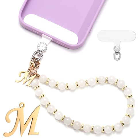 1 Set Telefonarmband med Pärlor, Brev Telefon Charm Löstagbar Mobiltelefon Snodd Rem med Phone Tether Tab Handsfree Pärlor Mobilarmband Armband för Kvinnor Flickor Present (Bokstav M)