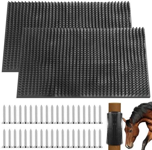 2 Stück 360 * 300mm Kratzbürste Pferde, Pferdebürste, Kratzmatte Pferd mit 40 Heringen, Komplettes Massagebürsten-Set lindert Juckreiz, Kuhbürste für Pferde, Rinder, Ziegen, Schafe (Schwarz)