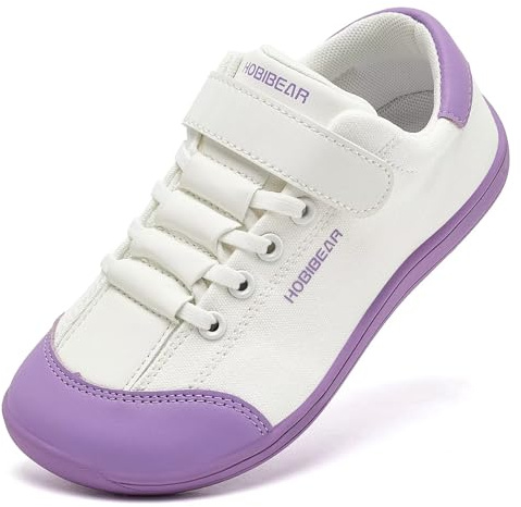 HOBIBEAR Kids Barefoot Shoes Wide Minimalist Zero Drop Sneaker for Boys Girls White Purple