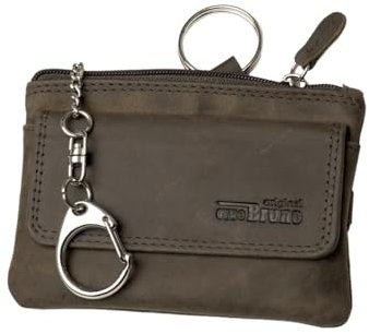 Schlüsseltasche Leder Dunkelbraun Schlüsseletui Leder Schlüsselmäppchen Büffel dunkel-braun für Damen und Herren + Karabiner und 2 Schlüsselringe + Münzfach