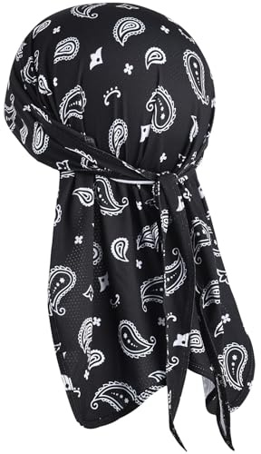 YANIKY Bandanas Do Rag Skull Caps for Men, Women Breathable Helmet Liner, Multifunctional 3 in 1 Face Covering Bandana Hat UV Sun Protection Neck Drape Cycling Hat Durags (Fashion Style Black)