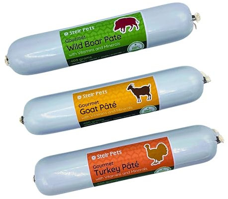 Stelr Pets Pate for Dogs with Added Vitamins and Minerals - Low Fat Gourmet Dog Pate Selection Pack 3x400g (Turkey, Goat and Wild Boar) – Ideal for Sensitive Tummies and Weight-Controlled Diets