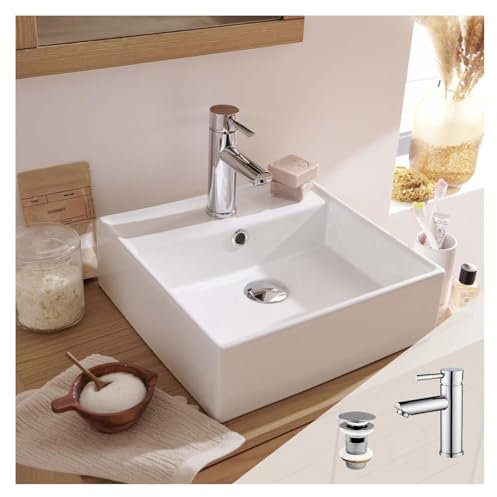 MOB-IN Vasque à Poser rectangulaire 48x38cm PADI + Robinet + bonde