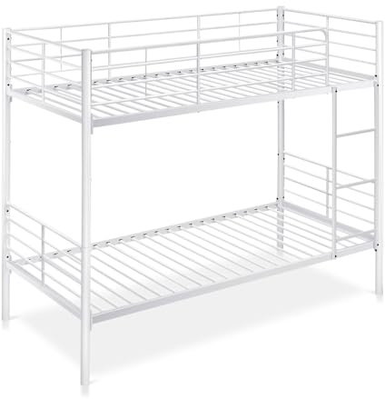 Befara ETAGENBETT TEILBAR Twins - Weiss - 80 x 180 Praktisches und Robustes Metall-Etagenbett. In 2 Einzelbetten teilbar. Leiter inklusive. Komplettes Geländer.