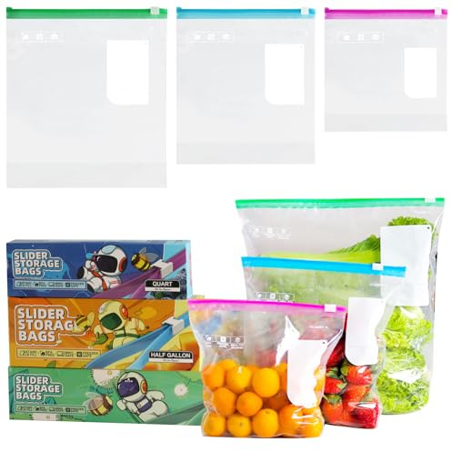 75 sacchetti per congelatore, con chiusura a cerniera, riutilizzabili, con chiusura a cerniera, per frutta, verdura, carne, cereali, snack, verdure, piccole, medie, grandi
