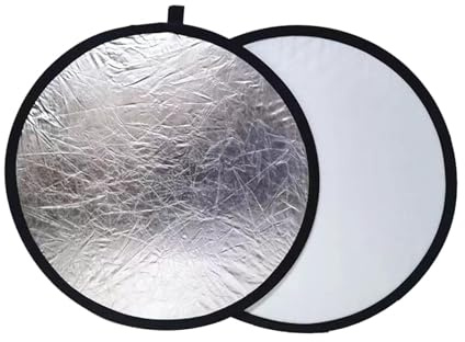 Riflettore di luce 2 in 1 per fotografia, rotondo, color argento e bianco, pannello diffusore di luce per fotocamera, con custodia, 60 cm