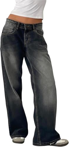 Baggy Jeans Women,Wide Leg Jeans for Women Y2k Low Rise Baggy Jeans Boyfriend Straight Wide Leg Stretch Long Denim Pants