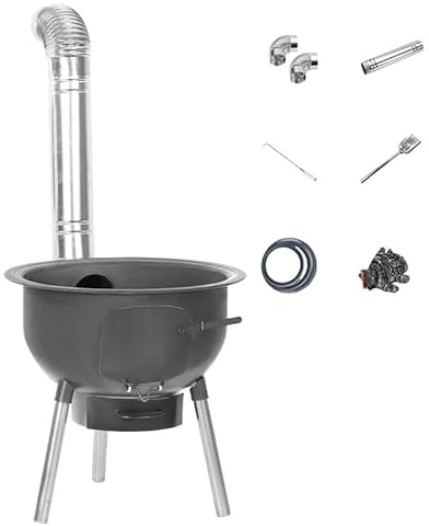 Stufa A Legna Campeggio Griglie 14mm, Anelli Regolabili E Cassetto Cenere, Fornello Da Esterno Per Legna/Carbone/Paglia Riscaldamento Rapido, Portata 150kg(48 * 48 * 52cm)