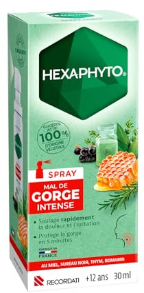 Hexaphyto | Spray mal de gorge intense | Soulage rapidement la douleur & l'irritation | Protège la gorge en 5 minutes | Hydratant & apaisant | Goût miel | Dès 12 ans | Fabriqué en France | 30 ml