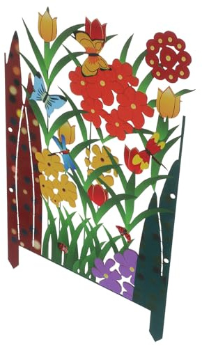 Kisangel Clôture Décorative de Jardin en Fer 30x19 Cm, Bordure Soi-même Motif et Fleurs, Barrière Réutilisable pour Pelouse et Parterre, Décoration Extérieure Naturelle