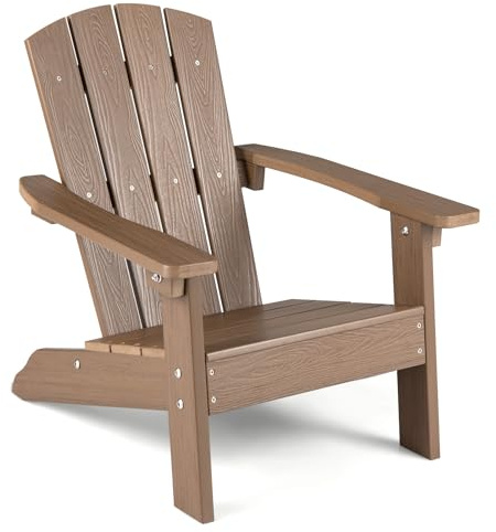 COSTWAY Silla Adirondack Exterior para Niños, Silla de Jardín Infantil de Hips con Estructura Triangular, Respaldo y Reposabrazos Ergonómicos, Sillón para Niños de 3-8 Años, Carga de 75 kg (Marrón)