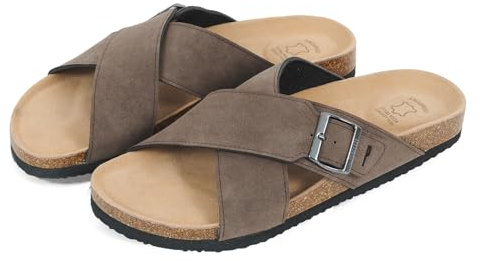 PERLETTI Chanclas para hombre de verano con hebilla – Zapatillas Casa Cómodas Plantilla Piel auténtica – Chanclas Confort Suela Antideslizante