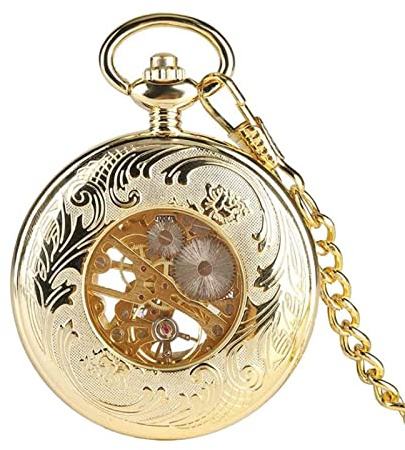 Fickur, Retro transparent mekanisk for män guld med kedjeklocka Handlindning