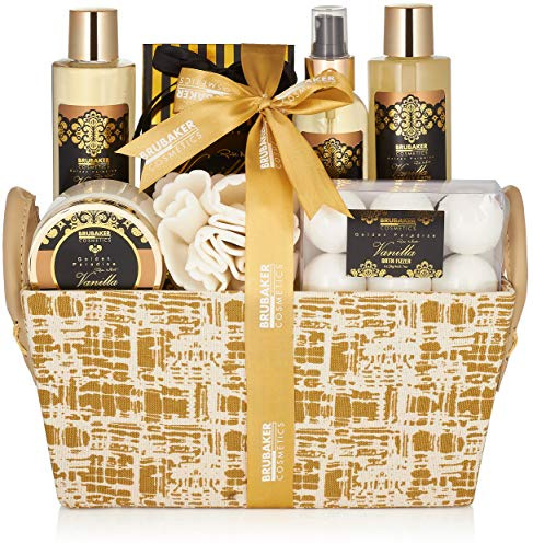 BRUBAKER Cosmetics - Coffret de bain & douche - Vanille/Rose/Menthe - 14 Pièces - Panier décoratif - Idée cadeau