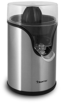 SUNTEC citruspress ZIP-8434 design – Elektrisk med sil och avtagbar juice-behållare – Liten rostfritt stål juicepress för apelsiner + citroner + lime – Elektrisk press BPA-fri med max 100 watt