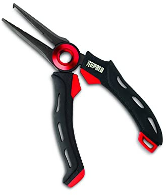 Rapala Unisex-Adult Angelzange RCD Mag Spring Split Ring Pliers-Angelzubehör mit Edelstahlbacken-mit Ergonomischen Softgrip-Griffen-Inklusive Schutzhülle Zange, Schwarz/Rot, Einzigartig
