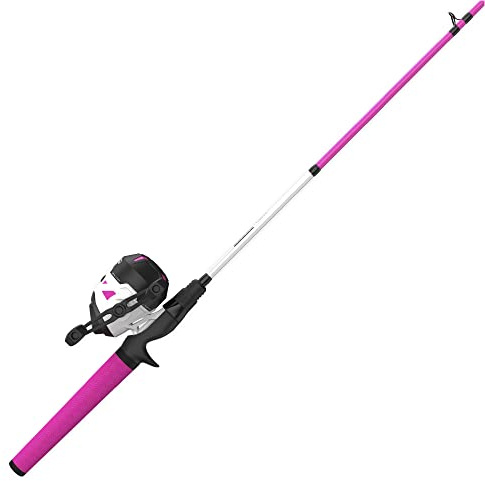 Zebco Roam Spincast Reel and Fishing Rod Combo, 6-Foot 2-Piece Fiberglass Fishing Pole with ComfortGrip Handle, QuickSet Anti-Reverse Fishing Reel, Pre-Spooled with 10-Pound Zebco Line, Pink