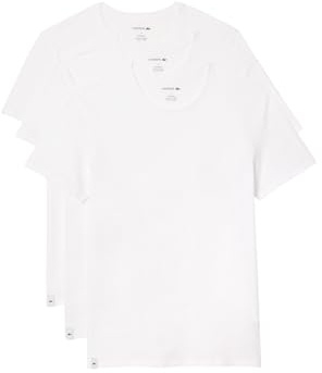 Lacoste Men's 100% Cotton Regular Fit Crew Neck Undershirt, 3-Pack, White, X-Large