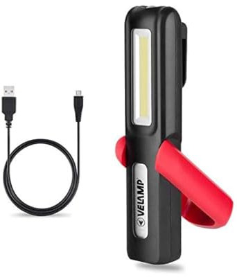 Velamp IR471 Lampe de Travail 2 en 1, Rechargeable: Lanterne COB Torche 3W Haute Puissance. Multifonction. avec Aimant et Crochet, Plastique, Rouge