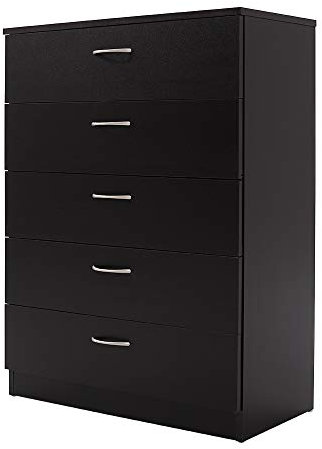 3/4/5 Bedroom Chest of Drawers with Metal Handles and Runners Wooden Bedside Storage Cabinet for Living Room Hallway Choice of 3 Sizes (Black, 5 Drawer Chest)