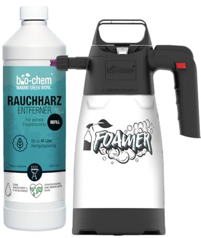 bio-chem Schaumsprüher & Rauchharz-Entferner 1L - Backofen- & Grillreiniger Konzentrat 1:40 inkl. Schaumkanone für Gasgrill, Edelstahl, Gusseisen u.v.m. Extrem kraftvoll gegen hartnäckige Ablagerungen
